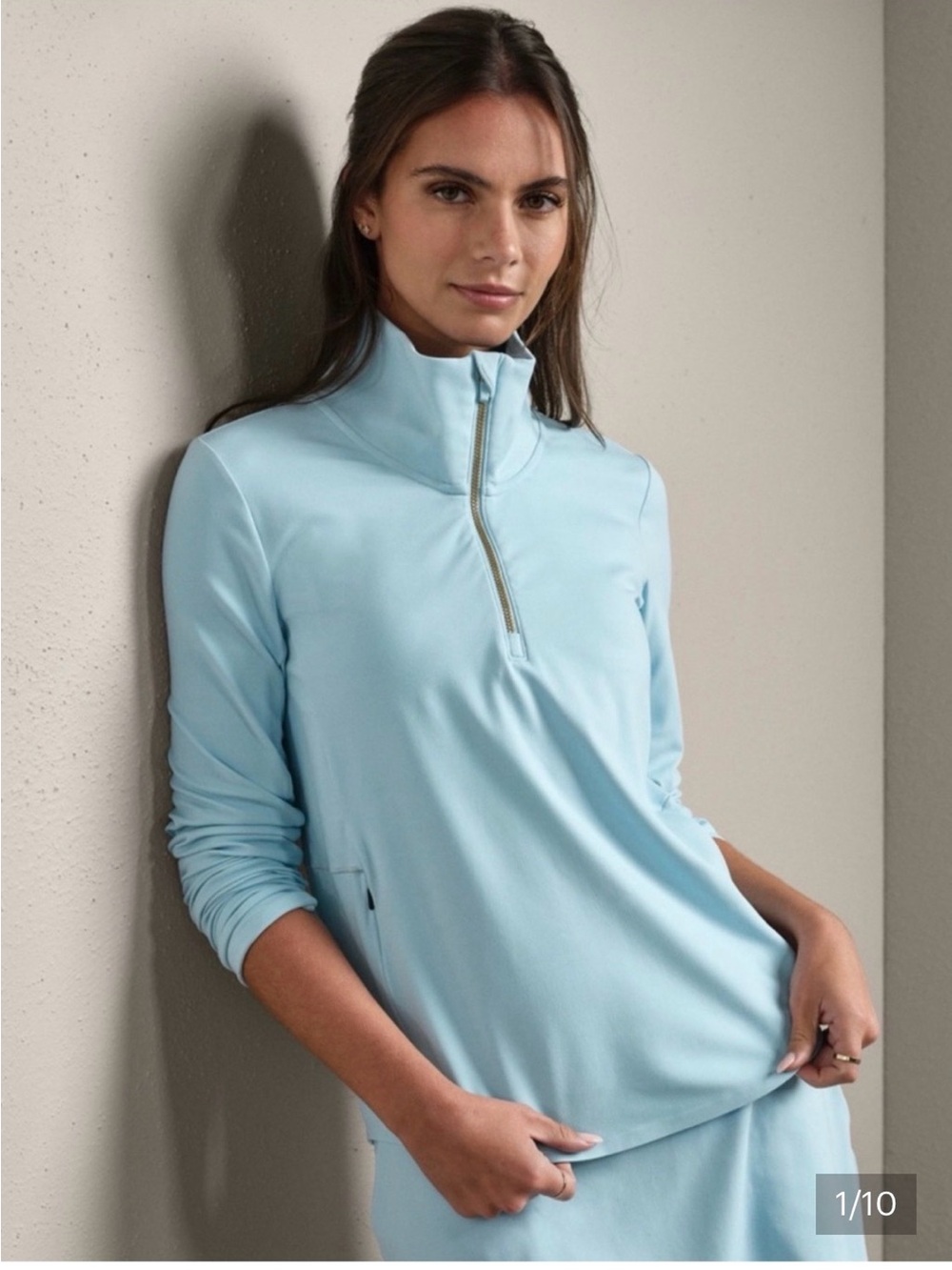 RHONE Women’s Course to Court Pale Blue Quarter-Zip Pullover NEW